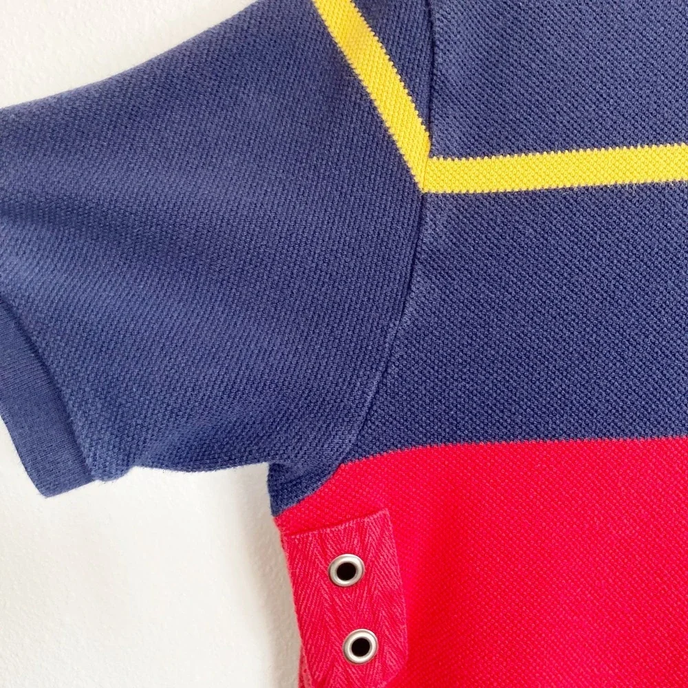 Vintage Polo Ralph Lauren Rugby Polo Shirt Mens L Blue Stripe Cotton Pique
